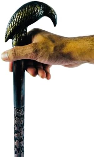 All Black Snake Handle Spiral Wooden Walking Cane