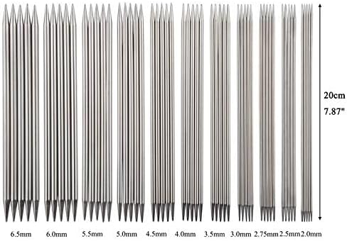 Coopay 55pcs Double Pointed Knitting Needles Set, 2.0mm-6.5mm, Sock Knitting Needles, 20cm Metal DPN Shorties Knitting Needle for Socks Gloves Hats, Double Pointed Needles with Knitting Needle Gauge