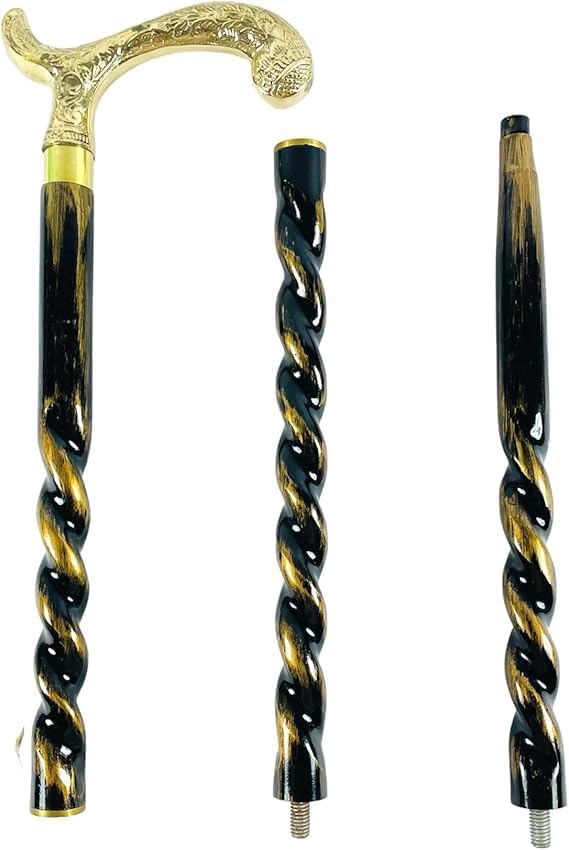 All Black Snake Handle Spiral Wooden Walking Cane