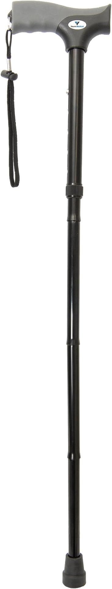 FSA/HSA Eligible, Vaunn Medical Easy Grip Height Adjustable Folding Cane/Walking Stick with Strap/Pouch- Compact, Portable, and Safe Walking Assistant- Non-Slip Grip Handle- Men, Women, Elderly