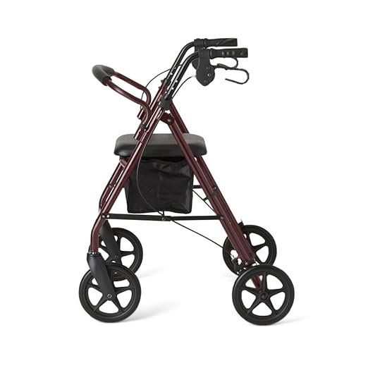Medline Aluminum Rollator Walker with Seat, Folding Mobility Rolling Walker has 8 inch Wheels, Burgundy