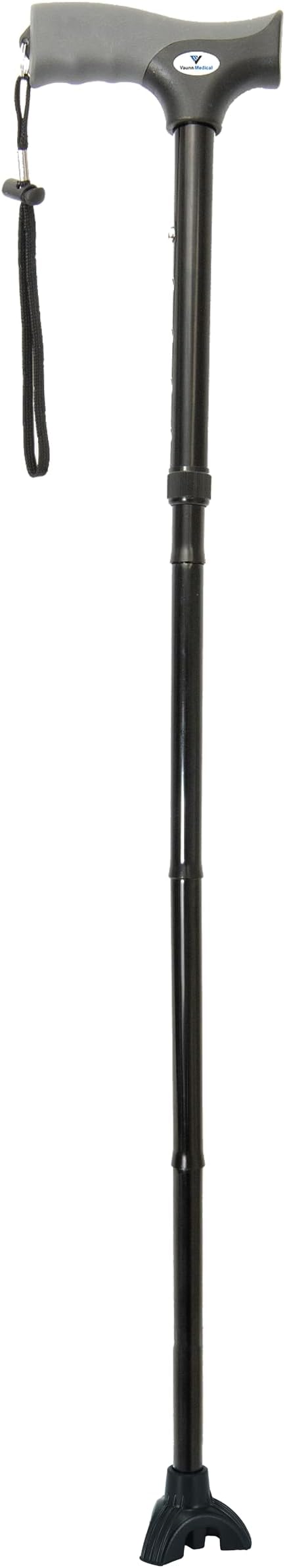 FSA/HSA Eligible, Vaunn Medical Easy Grip Height Adjustable Folding Cane/Walking Stick with Strap/Pouch- Compact, Portable, and Safe Walking Assistant- Non-Slip Grip Handle- Men, Women, Elderly