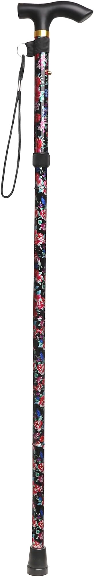 Folding Lightweight Walking Stick - Adjustable Aluminum Metal Collapsible Travel Cane with Non-Slip Rubber Base