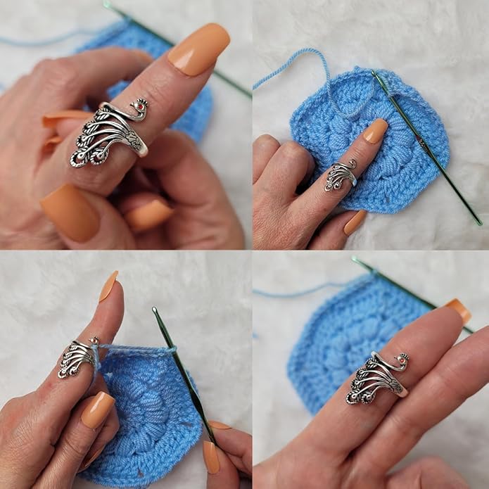 Namifin Crochet Ring for Fingure Adjustable Crochet Tension Ring Yarn Tension Rings Easy Crocheting Crochet Accessories Mother Grandma Thanksgiving Presents