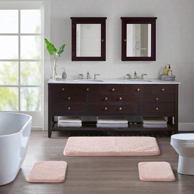 Suchtale Non Slip Bath Mat, 16 x 24, Dusty Pink - Soft Microfiber Shaggy Mat, Machine Washable, Thick Plush for Shower