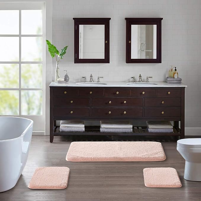 Suchtale Bath Mat (20 x 32, Blush) Microfiber Shaggy Soft, Non-Slip, Machine Washable, Thick Plush Shower Mat