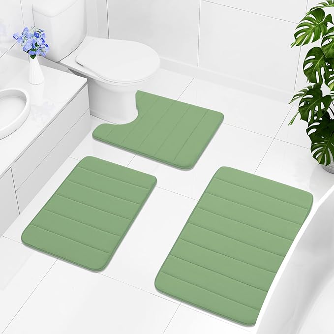 Buganda Memory Foam Bath Mat, 35.4" x 24", Ultra Soft and Non-Slip Bathroom Rugs, Water Absorbent and Machine Washable Bath Rug Runner for Bathroom, Shower, and Tub, Olive Green