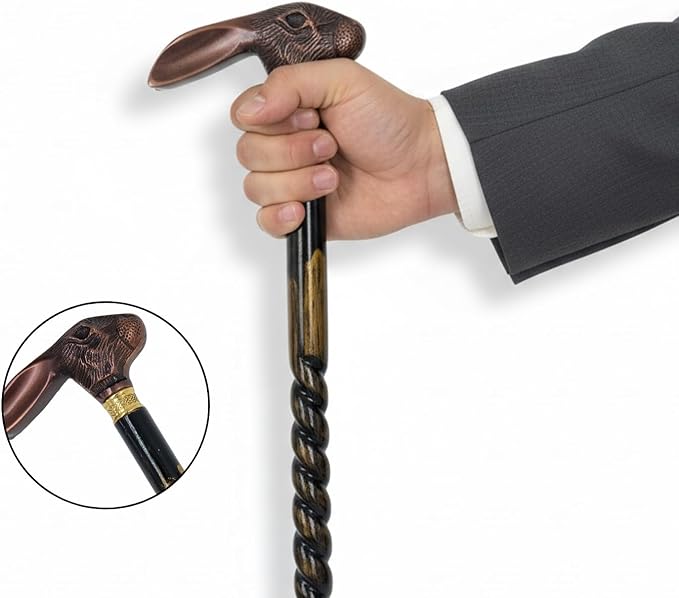 All Black Snake Handle Spiral Wooden Walking Cane