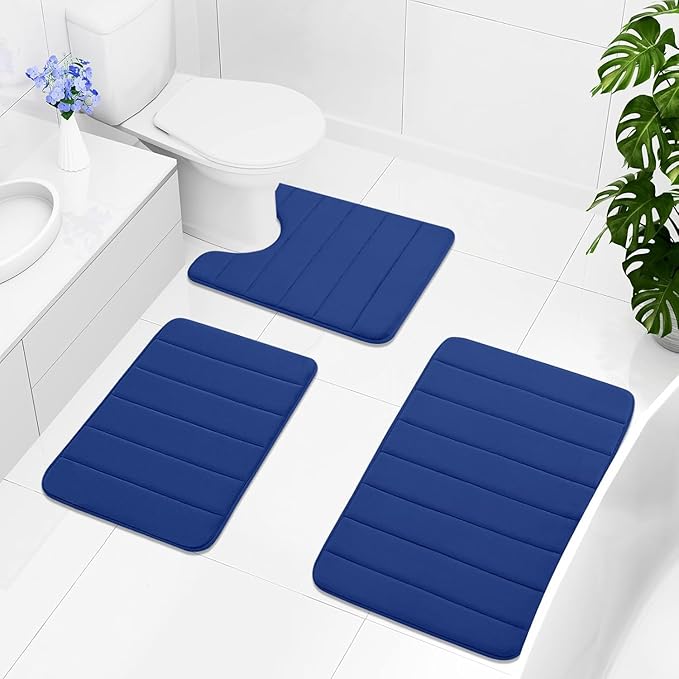 Buganda Memory Foam Bath Mat, 40" x 32", Ultra Soft and Non-Slip Bathroom Rugs, Water Absorbent and Machine Washable Bath Rug Runner for Bathroom, Shower, and Tub, Navy Blue