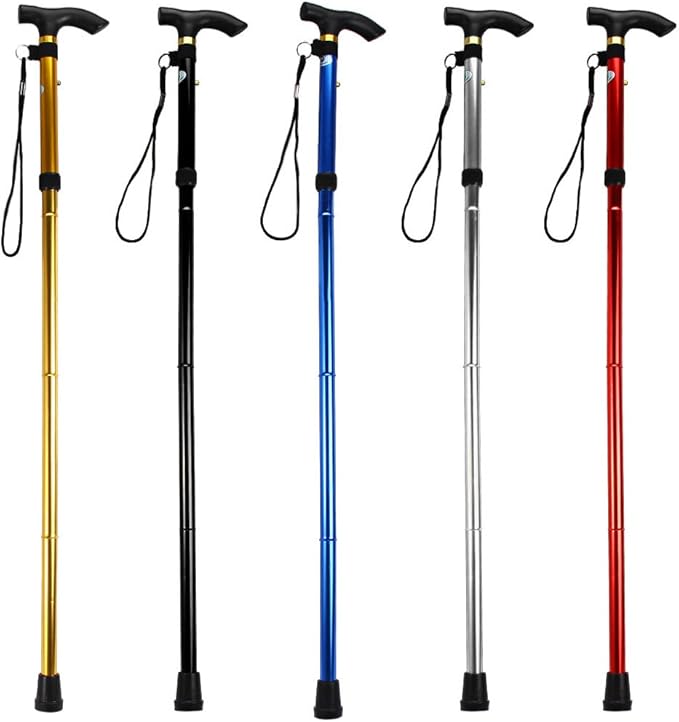 Folding Lightweight Walking Stick - Adjustable Aluminum Metal Collapsible Travel Cane with Non-Slip Rubber Base