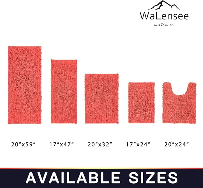 Walensee Bathroom Rug 2 Pieces Set Non Slip Bath Mat (20"x32" Plus 20"x32" Living Coral) Water Absorbent Super Soft Shaggy Chenille Machine Washable Dry Extra Thick Perfect Carpet for Shower Floor
