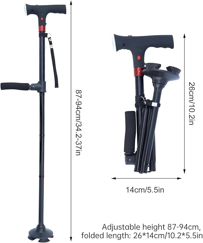 CaneHero Walking Cane, Cane Hero Walking Stick for Men & Women Smart Cane with LED Light & Emergency Alarm, Adjustable, Foldable, Lightweight with Non-Slip Base for Seniors, Support & Safety