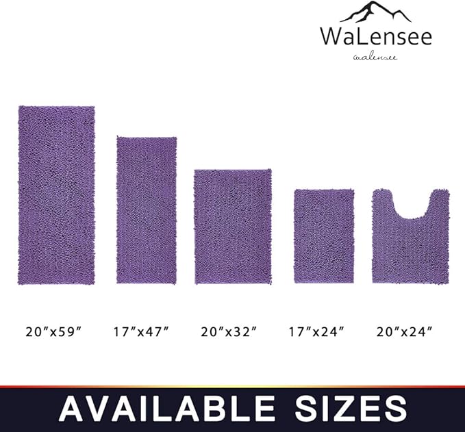 Walensee Bathroom Rug 2 Pieces Set Non Slip Bath Mat (20"x32" Plus 20"x32" Lavender) Water Absorbent Super Soft Shaggy Chenille Machine Washable Dry Extra Thick Perfect Carpet for Shower Floor