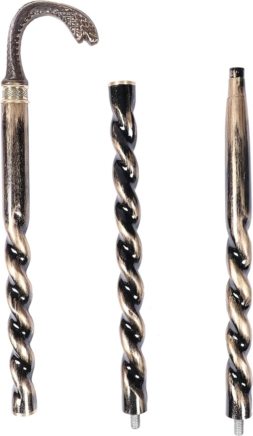 All Black Snake Handle Spiral Wooden Walking Cane