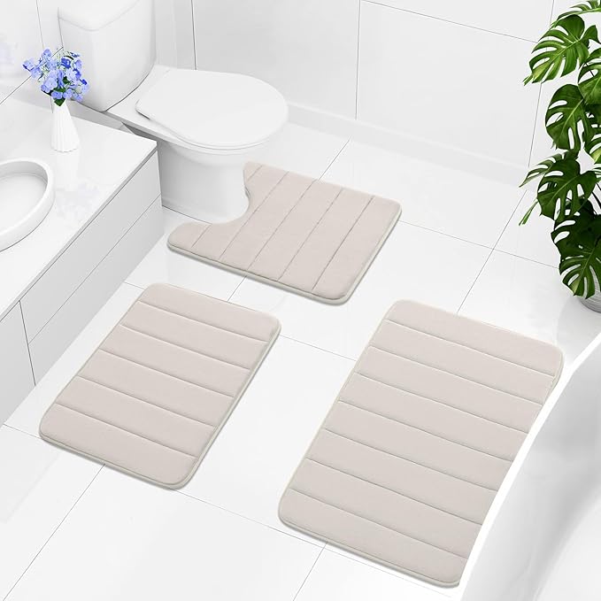 Buganda Memory Foam Bath Mat, 47" x 17", Ultra Soft and Non-Slip Bathroom Rugs, Water Absorbent and Machine Washable Bath Rug Runner for Bathroom, Shower, and Tub, Cream