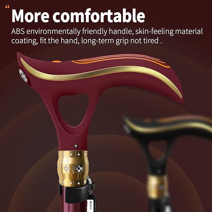 Smart Alarm Walking Cane for Men & Women, Telescopic and Adjustable Walking Sticks for Seniors, USB Direct Charge, with LED Light, One Cane for Three Purposes, Light and Stable