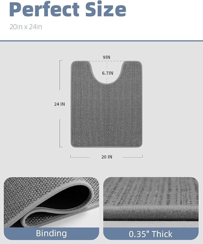 PADOOR Braided U Shaped Toilet Rug, 20x24 Grey, Super Absorbent, Non Slip, Machine Washable, Bathroom Floor Mat