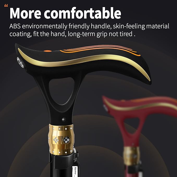 Smart Alarm Walking Cane for Men & Women, Telescopic and Adjustable Walking Sticks for Seniors, USB Direct Charge, with LED Light, One Cane for Three Purposes, Light and Stable