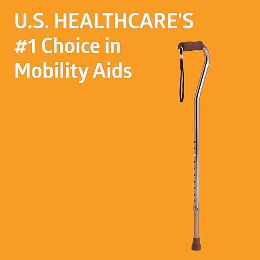 Medline Aluminum-Bronze Offset Walking Cane, Adjusts 29–38” & Supports Up to 300 Lbs. — Mobility Aid Provides Balance for Seniors & Adults