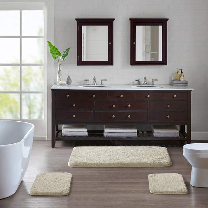 Suchtale Bath Mat, 16" x 24", Light Tan, Non-Slip, Machine Washable, High Pile, Bathroom