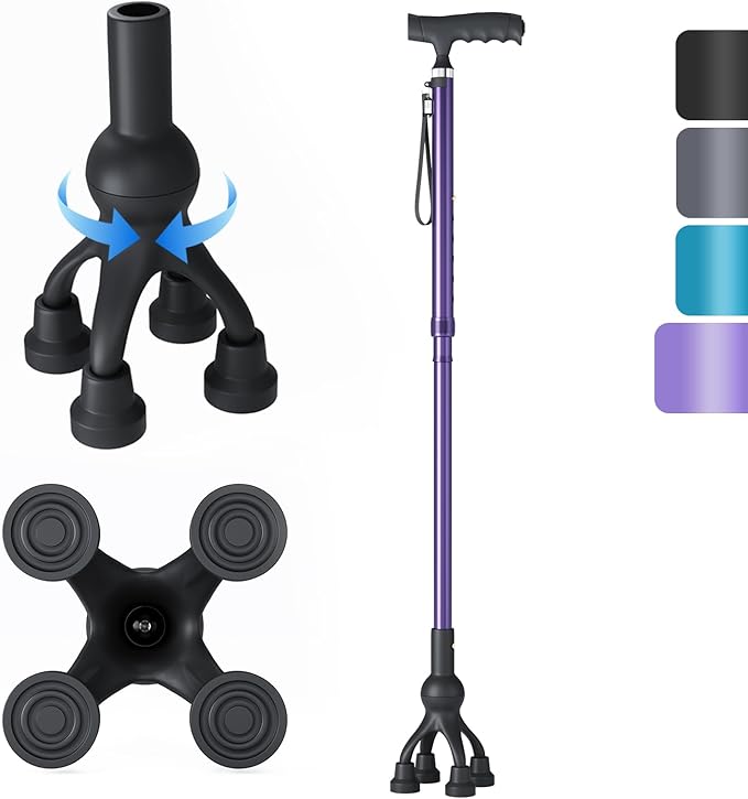 Walking Cane with LED Light for Seniors Men Women, Adjustable Folding Canes for Elderly, Ergonomic Handle & All Terrain Shock Absorbing Base, Walking Sticks for Indoor Outdoor Travel Hiking Support