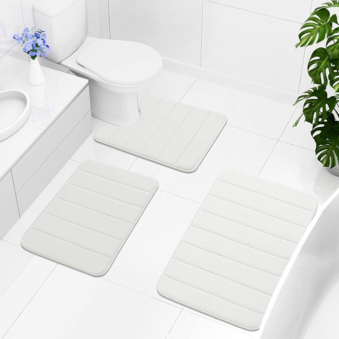 Buganda Memory Foam Bath Mat, 47" x 17", Ultra Soft and Non-Slip Bathroom Rugs, Water Absorbent and Machine Washable Bath Rug Runner for Bathroom, Shower, and Tub, Ivory