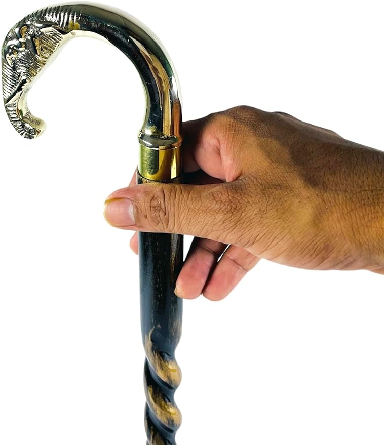 All Black Snake Handle Spiral Wooden Walking Cane