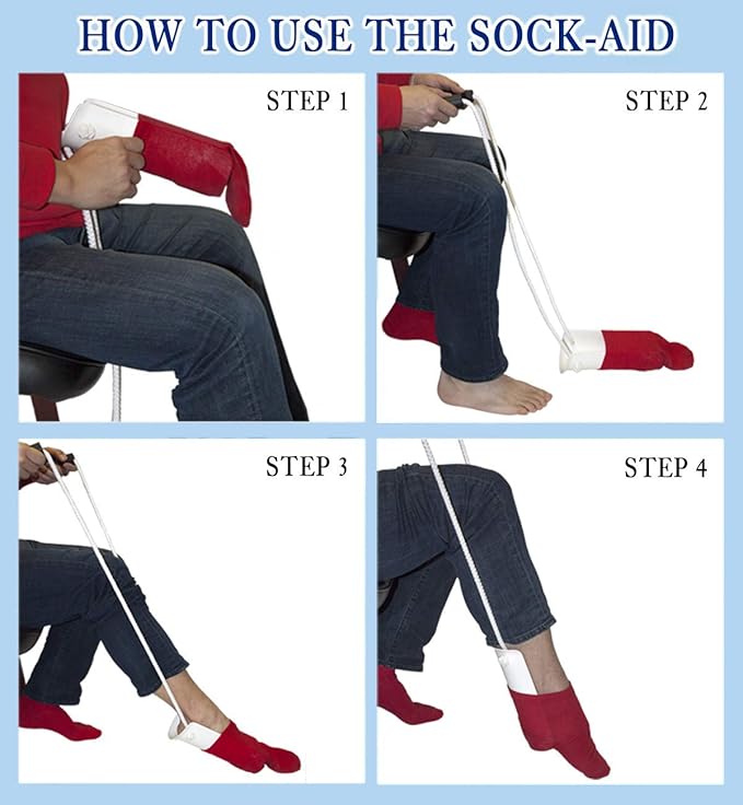 RMS Premium 7-Piece Hip Knee Replacement Kit with Leg Lifter, 19 and 32 inch Rotating Reacher Grabber, Long Handle Shoe Horn, Sock Aid, Dressing Stick, Bath Sponge - for Knee or Back Surgery Recovery