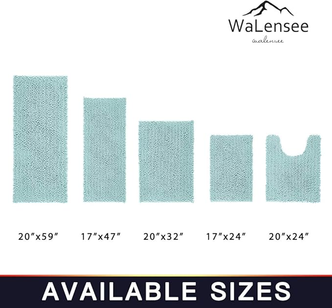 Walensee Bathroom Rug 2 Pieces Set Non Slip Bath Mat (20"x32" Plus 20"x32" spa Blue) Water Absorbent Super Soft Shaggy Chenille Machine Washable Dry Extra Thick Perfect Carpet for Shower Floor