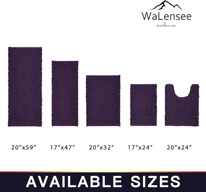 Walensee Bathroom Rug 2 Pieces Set Non Slip Bath Mat (20"x32" Plus 20"x32" Dark Purple) Water Absorbent Super Soft Shaggy Chenille Machine Washable Dry Extra Thick Perfect Carpet for Shower Floor