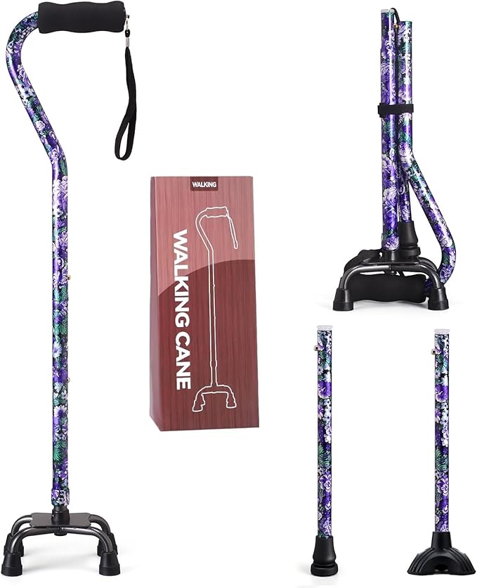 LIXIANG Walking Canes Stablize Women Quad Canes for Seniors & Adults Foldable Adjustable for Men & Women Heavy Duty Freestanding Cane for People with Leg Injuries 3 footings
