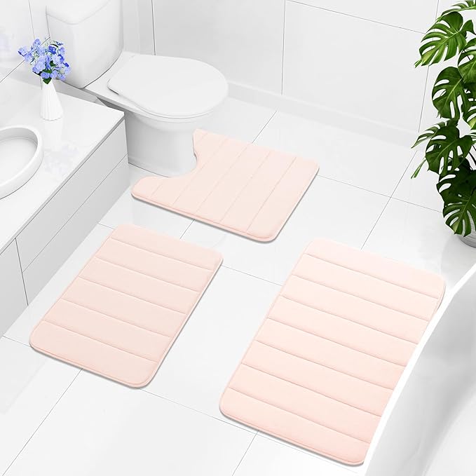 Buganda Memory Foam Bath Mat, 44" x 24", Ultra Soft and Non-Slip Bathroom Rugs, Water Absorbent and Machine Washable Bath Rug Runner for Bathroom, Shower, and Tub, Pink
