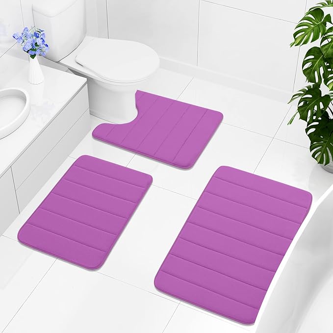 Buganda Memory Foam Bath Mat, 47" x 17", Ultra Soft and Non-Slip Bathroom Rugs, Water Absorbent and Machine Washable Bath Rug Runner for Bathroom, Shower, and Tub, Violet