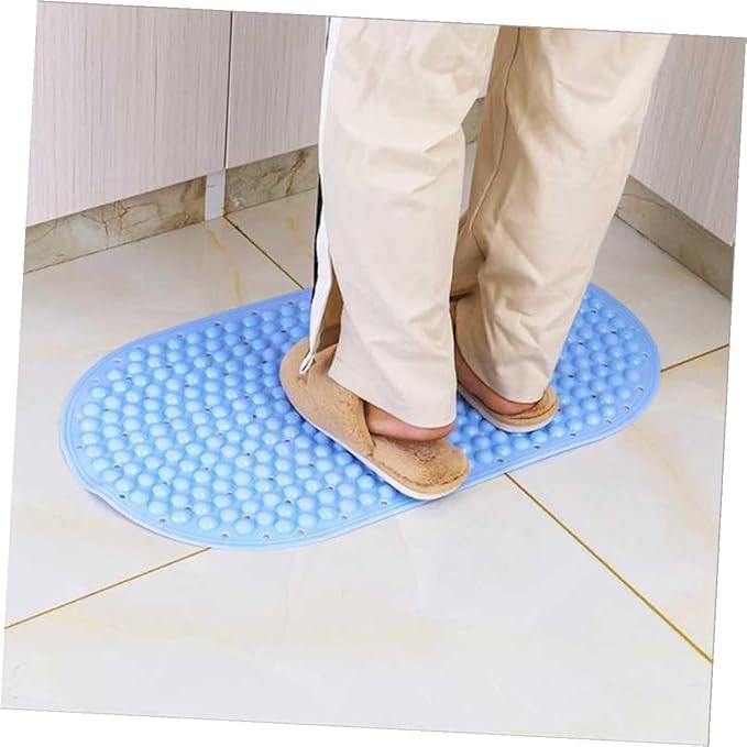 Luxshiny Non-Slip Bathroom Mat with Foot Massage Beads Blue Shower Bath Carpet Secure Anti-Slip Foot Mat for Bathtub Easy-Clean Hollow Design for Elderly and Safety