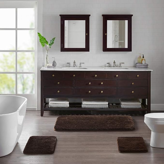 Suchtale Non Slip Bath Mat (20 x 32, Brown) - Soft Microfiber Shaggy, Water Absorbent, Machine Washable, Thick Plush Shower Mat