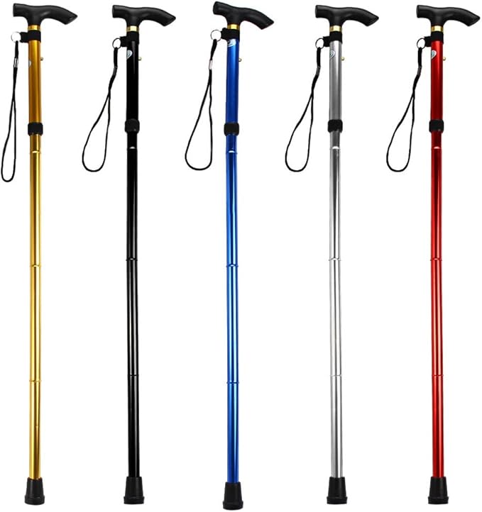 Folding Lightweight Walking Stick - Adjustable Aluminum Metal Collapsible Travel Cane with Non-Slip Rubber Base