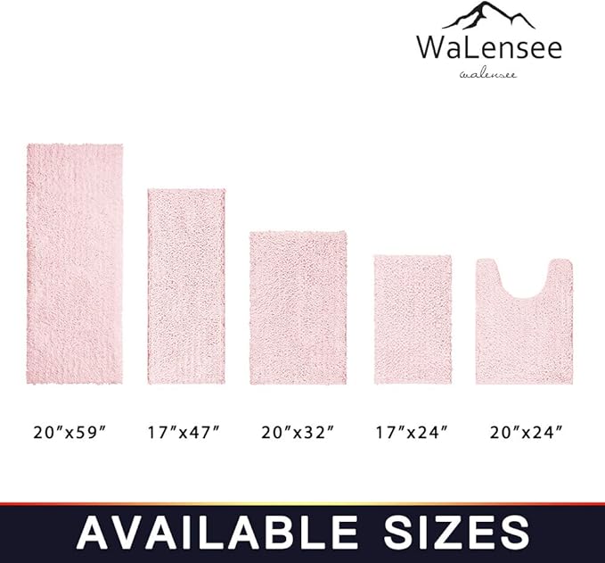 Walensee Bathroom Rug 2 Pieces Set Non Slip Bath Mat (20"x32" Plus 20"x32" Blush) Water Absorbent Super Soft Shaggy Chenille Machine Washable Dry Extra Thick Perfect Carpet for Shower Floor