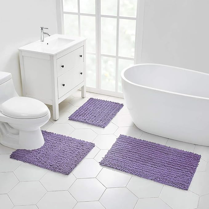 Walensee Large Bathroom Rug Non Slip Bath Mat (24x60 Inch Lavender) Water Absorbent Super Soft Shaggy Chenille Machine Washable Dry Extra Thick Perfect Absorbant Best Plush Carpet for Shower Floor