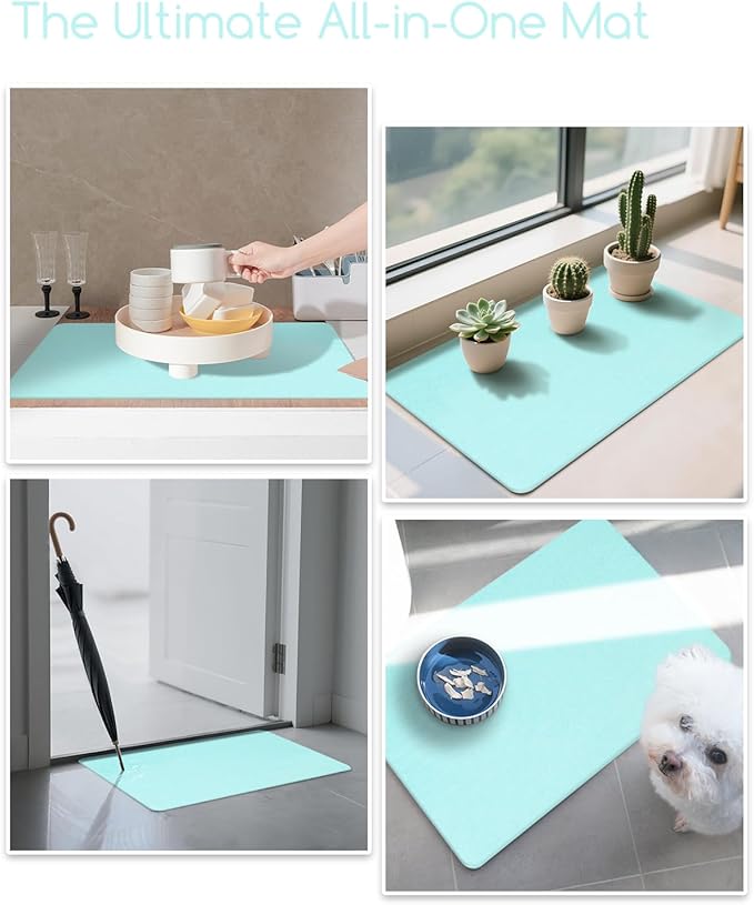 Stone Bath Mat 24"x16" - Diatomaceous Earth Shower Mat, Quick Dry, Anti-Slip, Modern Design with Bonus Non-Slip Pad - Perfect for Home Safety and Style, (Green)