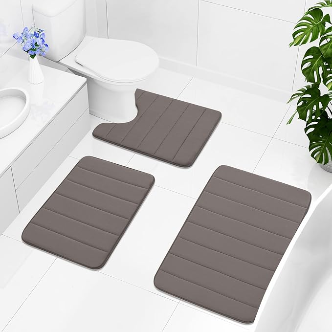 Buganda Memory Foam Bath Mat, 47" x 17", Ultra Soft and Non-Slip Bathroom Rugs, Water Absorbent and Machine Washable Bath Rug Runner for Bathroom, Shower, and Tub, Taupe