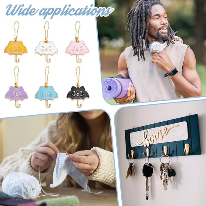 NBEADS 24 Pcs Cat Umbrella Stitch Markers, Enamel Alloy Crochet Stitch Marker Charms Removable Iron Kilt Pin Locking Stitch Marker for Knitting Weaving Sewing Jewelry Making