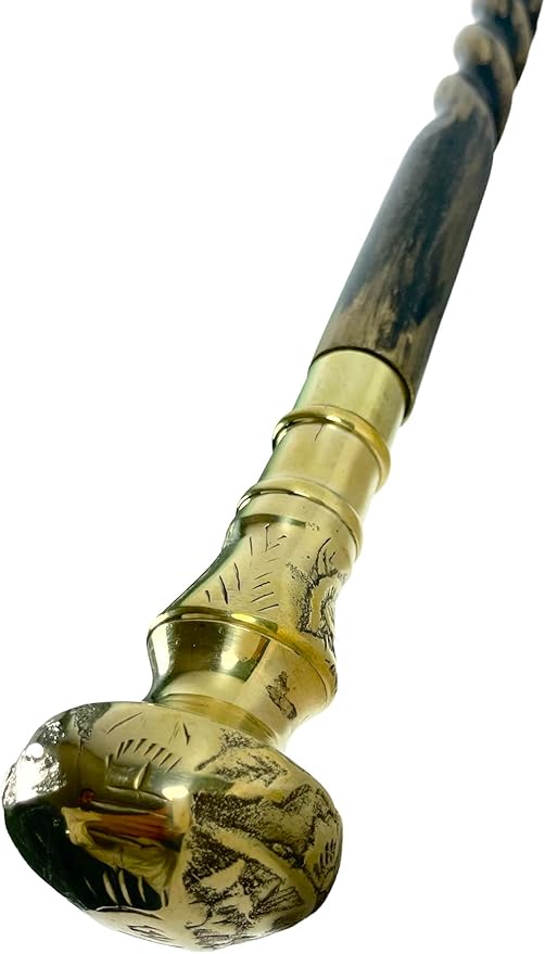 All Black Snake Handle Spiral Wooden Walking Cane