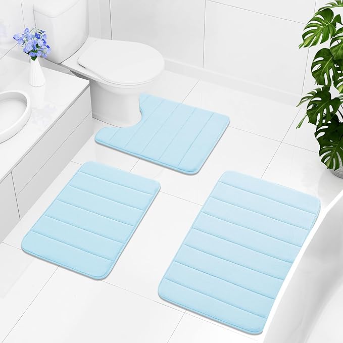 Buganda Memory Foam Bath Mat, 70" x 24", Ultra Soft and Non-Slip Bathroom Rugs, Water Absorbent and Machine Washable Bath Rug Runner for Bathroom, Shower, and Tub, Light Blue