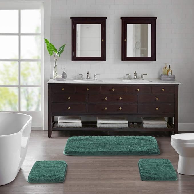 Suchtale Bath Rug for Non Slip Bath Mat - Shaggy, Thick Plush, Machine Washable - Hunter Green (20 x 32, Soft Microfiber)