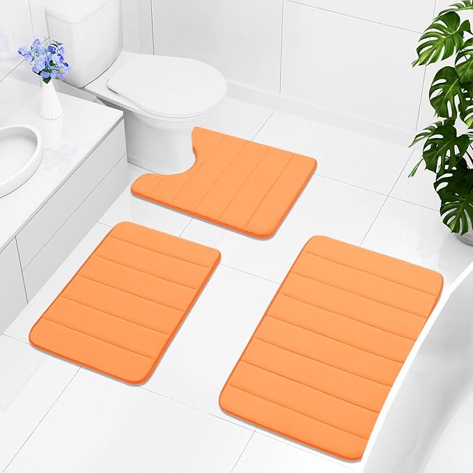 Buganda Memory Foam Bath Mat, 24" x 16", Ultra Soft and Non-Slip Bathroom Rugs, Water Absorbent and Machine Washable Bath Rug for Bathroom, Shower, and Tub, Orange