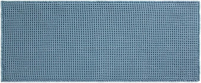 Waffle Bath Mat, Boho Bathroom Rugs Non Slip Washable Super Absorbent Quick Dry Bath Mat Farmhouse Bathroom Decor, 48"x24" Denim Blue