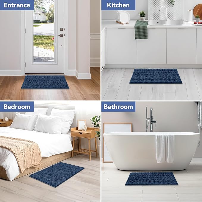 Bcoimo 30"×20" Chenille Bath Mat – Non-Slip with Backing Bath Rug Ultra-Absorbent and Machine Washable Bathroom Mat Quick-Dry Design. Ideal for Bathroom and Tub Areas