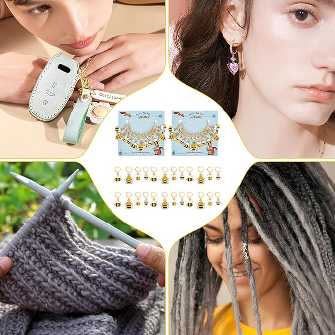 NBEADS 24 Pcs 4 Styles Bee Stitch Markers, Alloy Enamel Crochet Stitch Marker Charms Brass Clasp Locking Stitch Marker for Knitting Weaving Sewing Jewelry Making