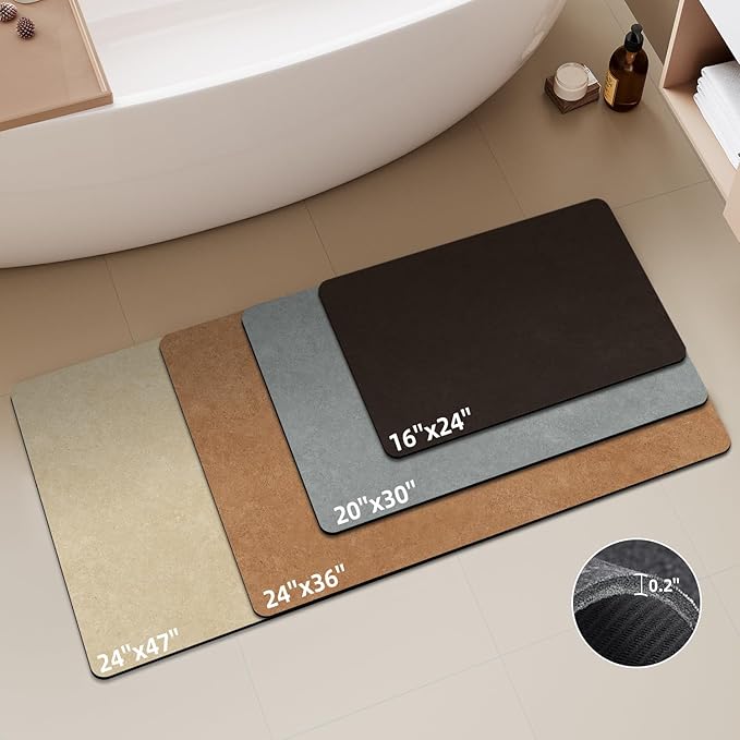 Black Bath Mat, Bathroom Rugs Non Slip Washable Thin Absorbent Quick Dry Bath Mat Fits Under Door Bathroom Floor Mat Perfect for Bath, Shower, or Sink 16"x24" Black