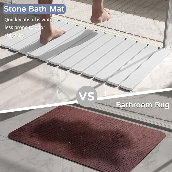 Large Stone Bath Mat 31.5 x 19.7in, Quick Dry Diatomaceous Earth Mats for Bathroom, Super Absorbent Foldable Bath Stone Mat, Non Slip, Dish Drying Mat for Kitchen Counter